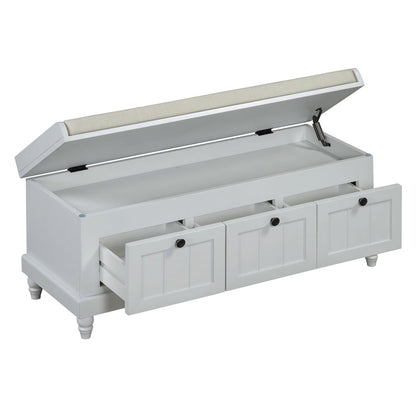 TREXM Classic Shoe Bench with Cushion and Three Drawers, Fluted Entryway Bench with Storage for Living Room, Entryway, and Hallways (Light Gray, OLD SKU: N715P207812E ) - 1st Choice Furniture Direct