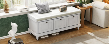 TREXM Classic Shoe Bench with Cushion and Three Drawers, Fluted Entryway Bench with Storage for Living Room, Entryway, and Hallways (Light Gray, OLD SKU: N715P207812E ) - 1st Choice Furniture Direct