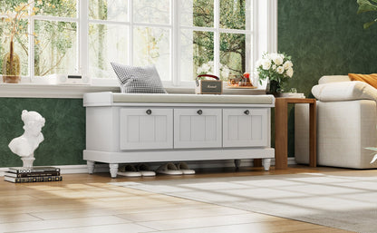 TREXM Classic Shoe Bench with Cushion and Three Drawers, Fluted Entryway Bench with Storage for Living Room, Entryway, and Hallways (Light Gray, OLD SKU: N715P207812E ) - 1st Choice Furniture Direct