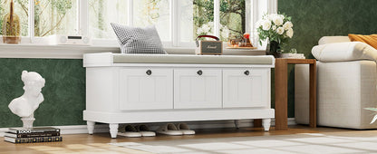 TREXM Classic Shoe Bench with Cushion and Three Drawers, Fluted Entryway Bench with Storage for Living Room, Entryway, and Hallways (White,OLD SKU: N715P207812K) - 1st Choice Furniture Direct