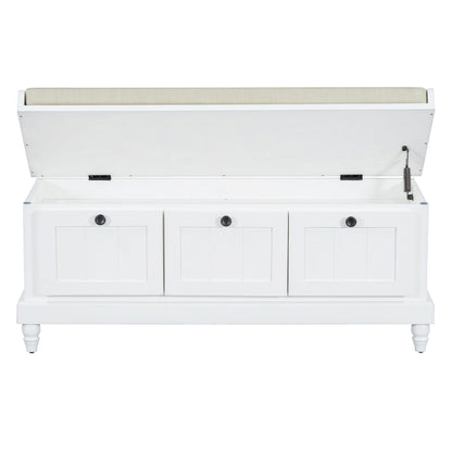 TREXM Classic Shoe Bench with Cushion and Three Drawers, Fluted Entryway Bench with Storage for Living Room, Entryway, and Hallways (White,OLD SKU: N715P207812K) - 1st Choice Furniture Direct