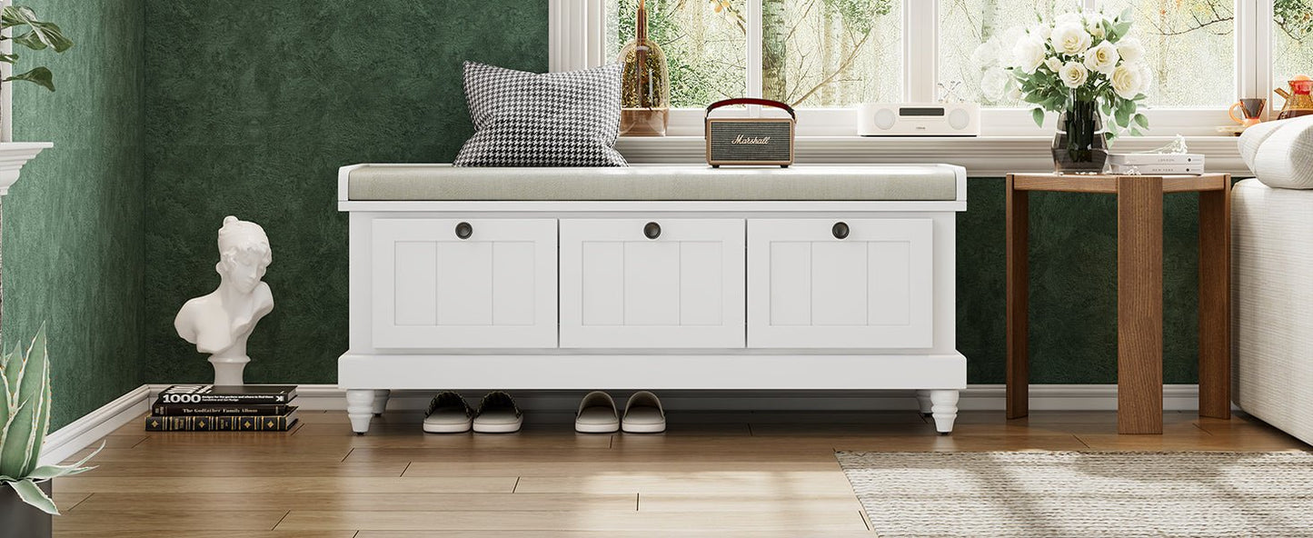 TREXM Classic Shoe Bench with Cushion and Three Drawers, Fluted Entryway Bench with Storage for Living Room, Entryway, and Hallways (White,OLD SKU: N715P207812K) - 1st Choice Furniture Direct