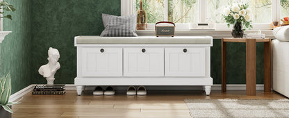 TREXM Classic Shoe Bench with Cushion and Three Drawers, Fluted Entryway Bench with Storage for Living Room, Entryway, and Hallways (White,OLD SKU: N715P207812K) - 1st Choice Furniture Direct