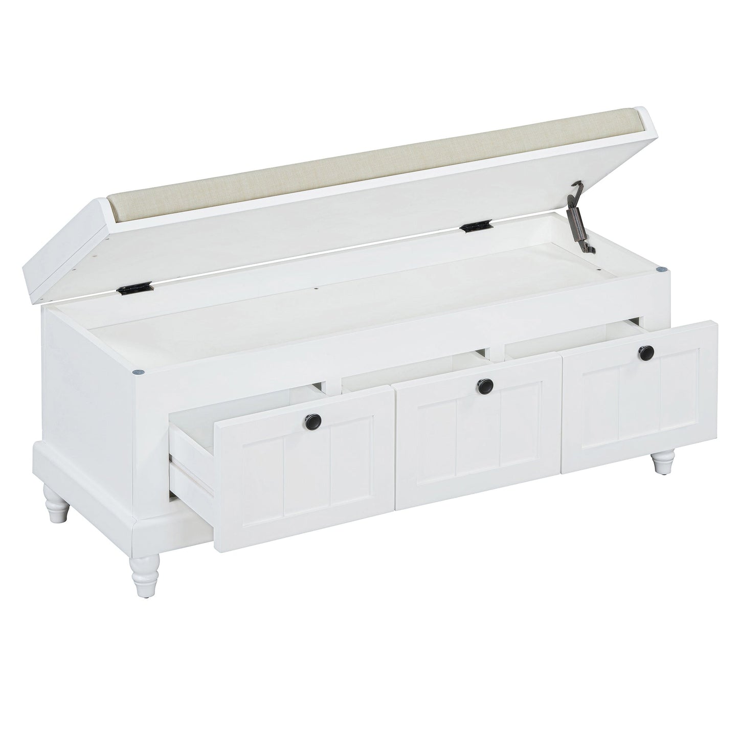 TREXM Classic Shoe Bench with Cushion and Three Drawers, Fluted Entryway Bench with Storage for Living Room, Entryway, and Hallways (White,OLD SKU: N715P207812K) - 1st Choice Furniture Direct