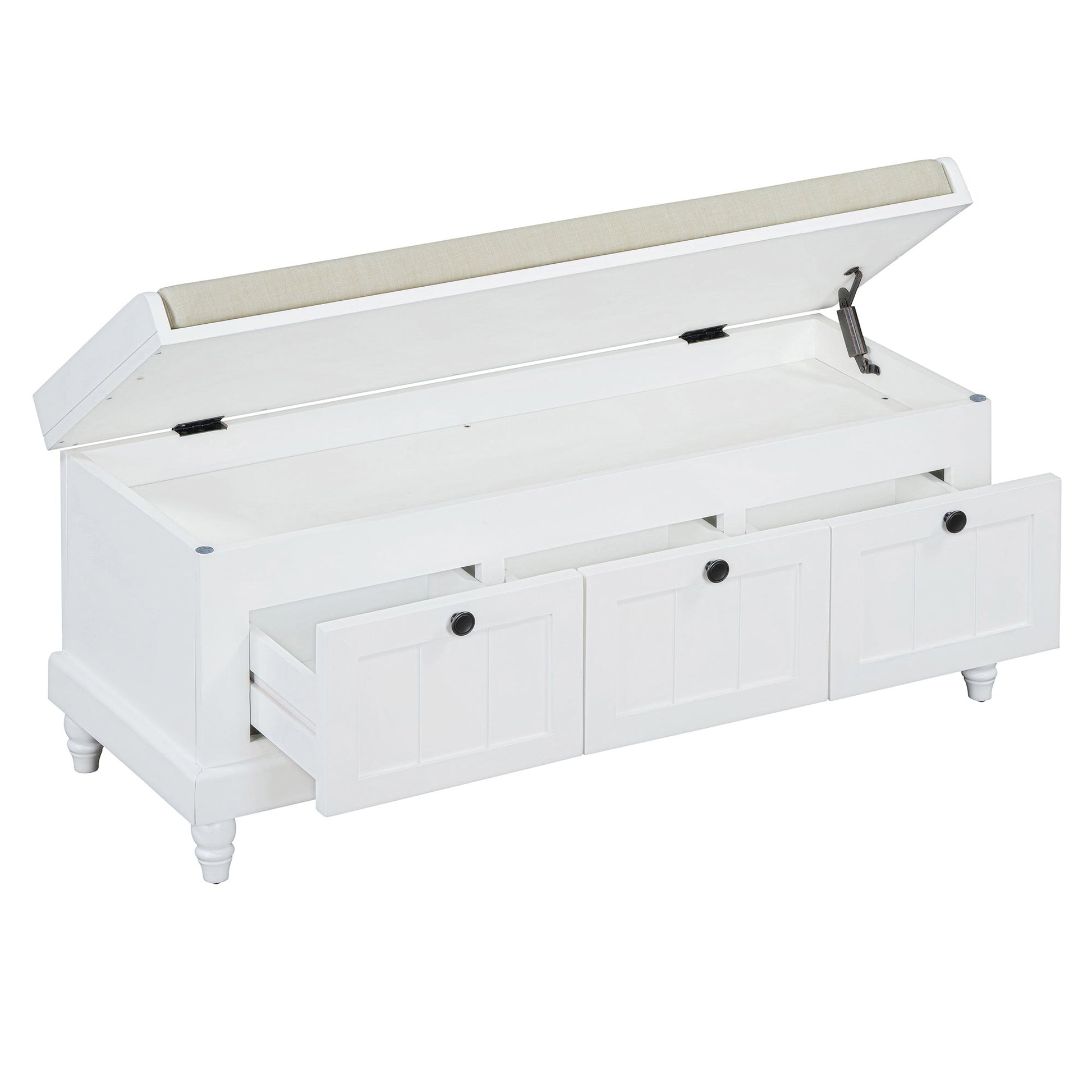 TREXM Classic Shoe Bench with Cushion and Three Drawers, Fluted Entryway Bench with Storage for Living Room, Entryway, and Hallways (White,OLD SKU: N715P207812K) - 1st Choice Furniture Direct