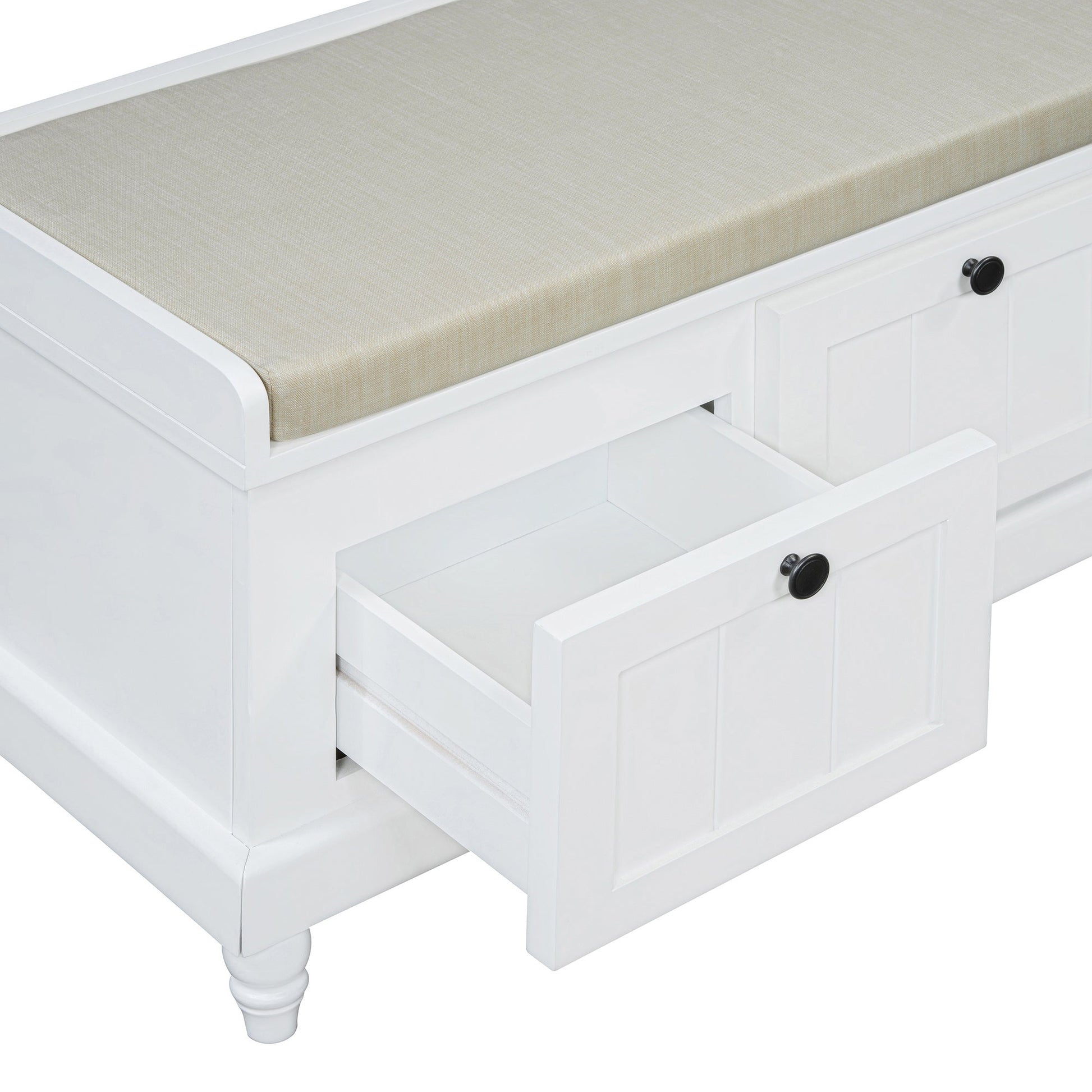TREXM Classic Shoe Bench with Cushion and Three Drawers, Fluted Entryway Bench with Storage for Living Room, Entryway, and Hallways (White,OLD SKU: N715P207812K) - 1st Choice Furniture Direct