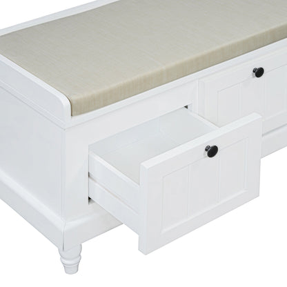 TREXM Classic Shoe Bench with Cushion and Three Drawers, Fluted Entryway Bench with Storage for Living Room, Entryway, and Hallways (White,OLD SKU: N715P207812K) - 1st Choice Furniture Direct
