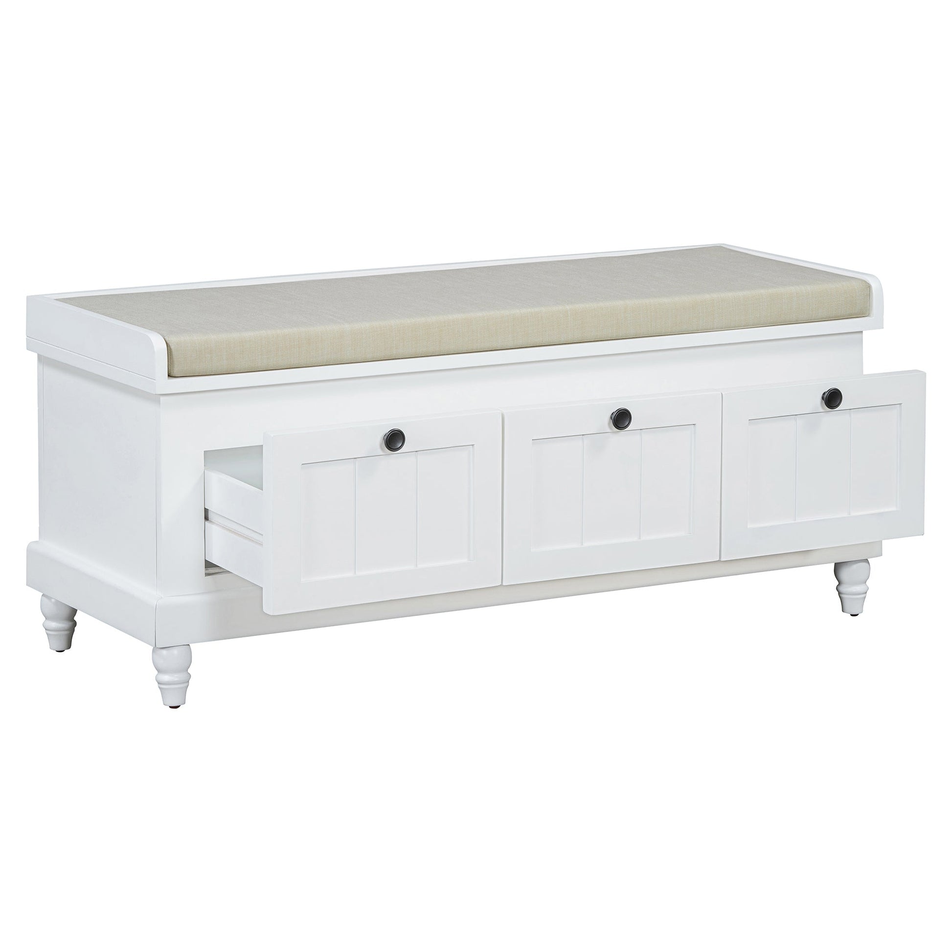TREXM Classic Shoe Bench with Cushion and Three Drawers, Fluted Entryway Bench with Storage for Living Room, Entryway, and Hallways (White,OLD SKU: N715P207812K) - 1st Choice Furniture Direct