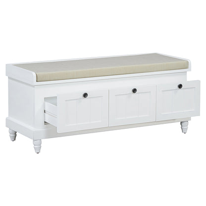 TREXM Classic Shoe Bench with Cushion and Three Drawers, Fluted Entryway Bench with Storage for Living Room, Entryway, and Hallways (White,OLD SKU: N715P207812K) - 1st Choice Furniture Direct