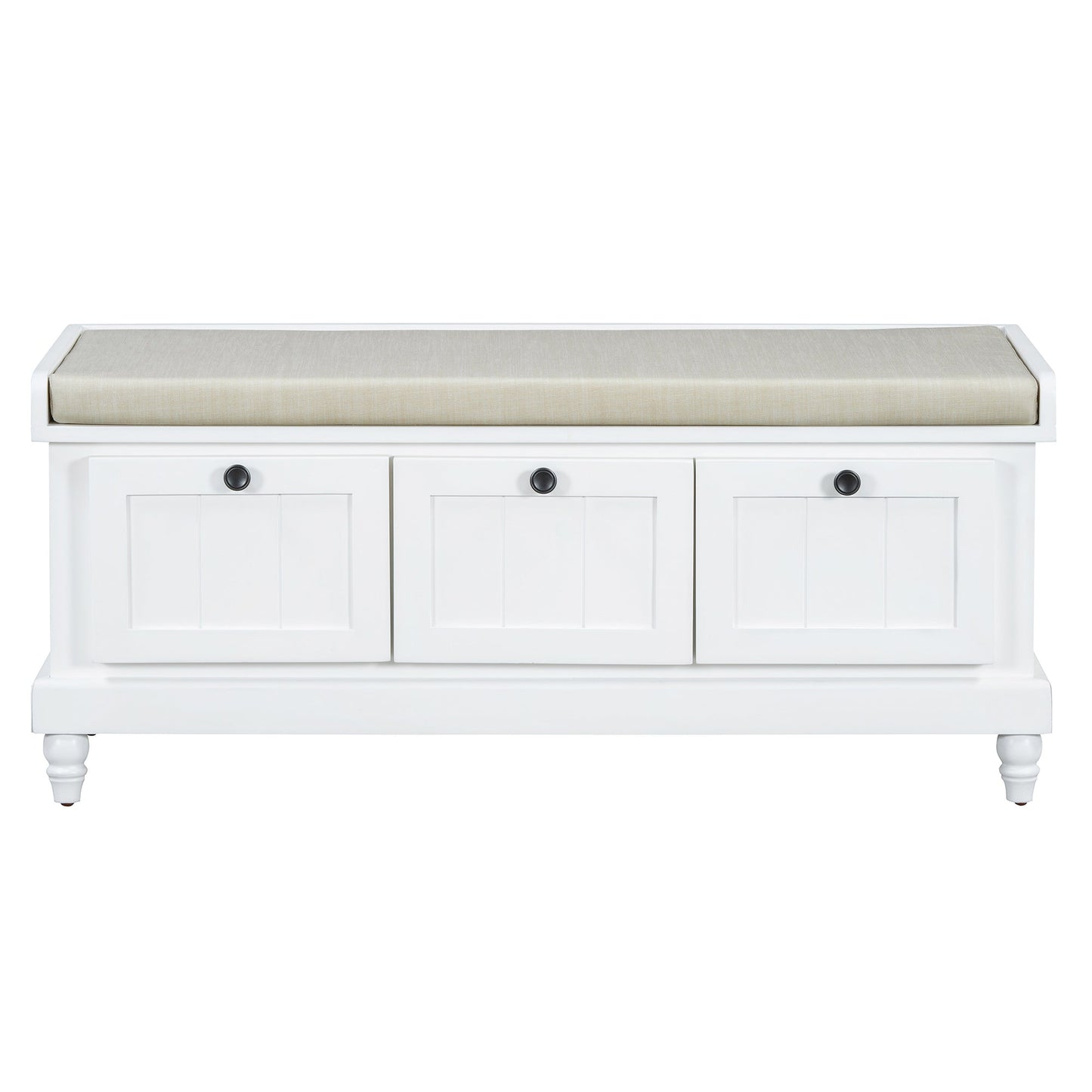 TREXM Classic Shoe Bench with Cushion and Three Drawers, Fluted Entryway Bench with Storage for Living Room, Entryway, and Hallways (White,OLD SKU: N715P207812K) - 1st Choice Furniture Direct