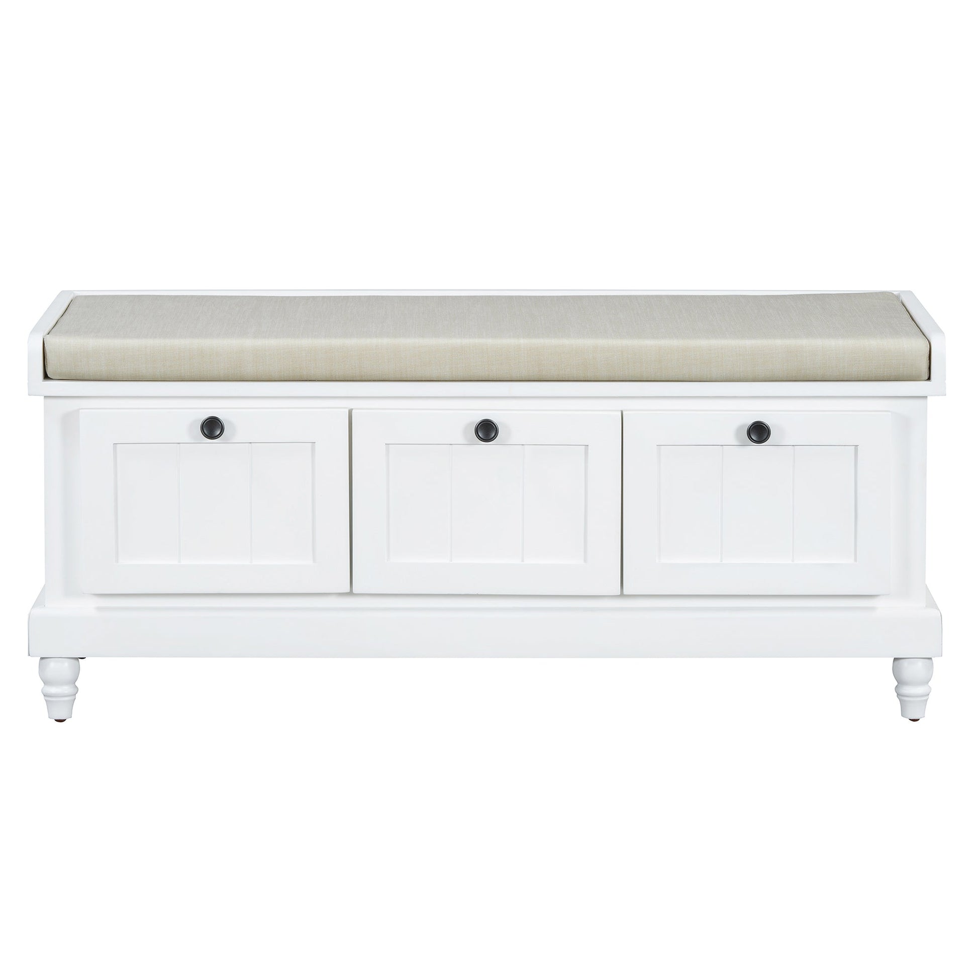 TREXM Classic Shoe Bench with Cushion and Three Drawers, Fluted Entryway Bench with Storage for Living Room, Entryway, and Hallways (White,OLD SKU: N715P207812K) - 1st Choice Furniture Direct