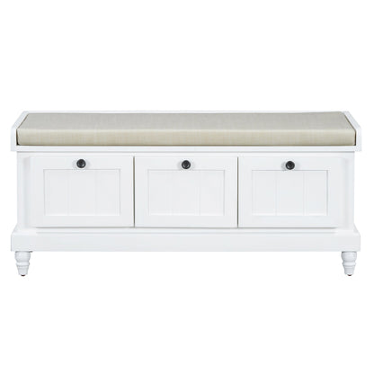 TREXM Classic Shoe Bench with Cushion and Three Drawers, Fluted Entryway Bench with Storage for Living Room, Entryway, and Hallways (White,OLD SKU: N715P207812K) - 1st Choice Furniture Direct
