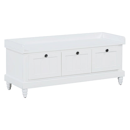 TREXM Classic Shoe Bench with Cushion and Three Drawers, Fluted Entryway Bench with Storage for Living Room, Entryway, and Hallways (White,OLD SKU: N715P207812K) - 1st Choice Furniture Direct