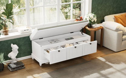 TREXM Classic Shoe Bench with Cushion and Three Drawers, Fluted Entryway Bench with Storage for Living Room, Entryway, and Hallways (White,OLD SKU: N715P207812K) - 1st Choice Furniture Direct