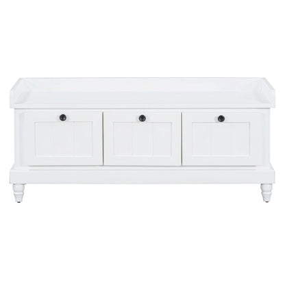 TREXM Classic Shoe Bench with Cushion and Three Drawers, Fluted Entryway Bench with Storage for Living Room, Entryway, and Hallways (White,OLD SKU: N715P207812K) - 1st Choice Furniture Direct