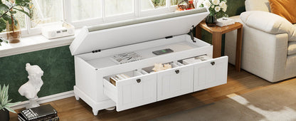 TREXM Classic Shoe Bench with Cushion and Three Drawers, Fluted Entryway Bench with Storage for Living Room, Entryway, and Hallways (White,OLD SKU: N715P207812K) - 1st Choice Furniture Direct
