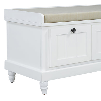 TREXM Classic Shoe Bench with Cushion and Three Drawers, Fluted Entryway Bench with Storage for Living Room, Entryway, and Hallways (White,OLD SKU: N715P207812K) - 1st Choice Furniture Direct