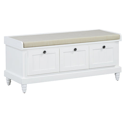 TREXM Classic Shoe Bench with Cushion and Three Drawers, Fluted Entryway Bench with Storage for Living Room, Entryway, and Hallways (White,OLD SKU: N715P207812K) - 1st Choice Furniture Direct
