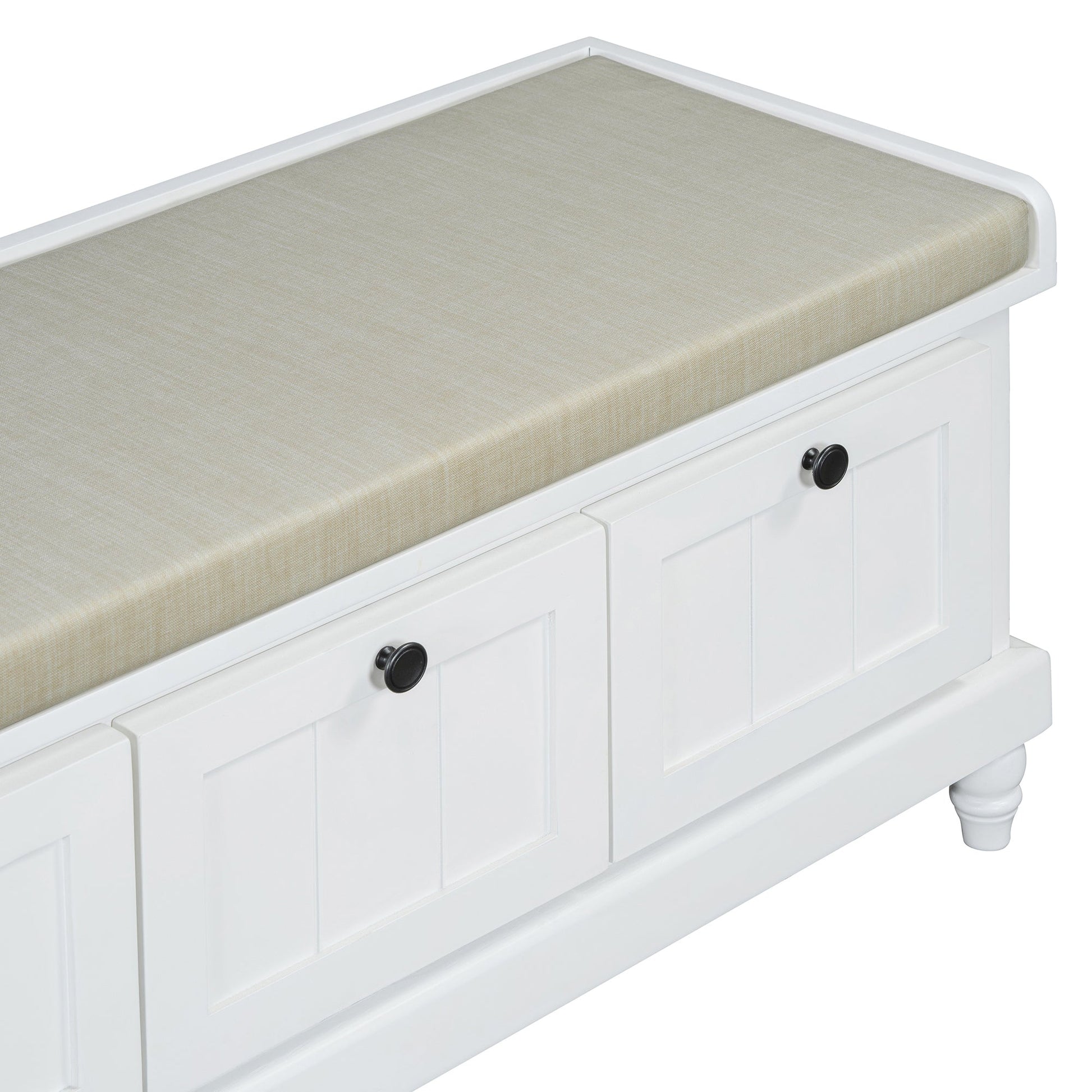 TREXM Classic Shoe Bench with Cushion and Three Drawers, Fluted Entryway Bench with Storage for Living Room, Entryway, and Hallways (White,OLD SKU: N715P207812K) - 1st Choice Furniture Direct
