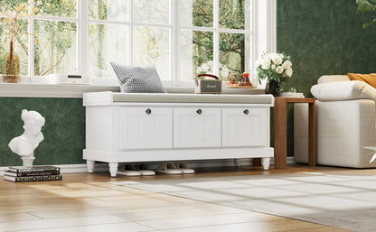 TREXM Classic Shoe Bench with Cushion and Three Drawers, Fluted Entryway Bench with Storage for Living Room, Entryway, and Hallways (White,OLD SKU: N715P207812K) - 1st Choice Furniture Direct