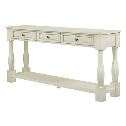 TREXM Console Table 63' Long Console Table with Drawers and Shelf for Entryway, Hallway, Living Room (Antique White, OLD SKU: WF314993AAK) - 1st Choice Furniture Direct