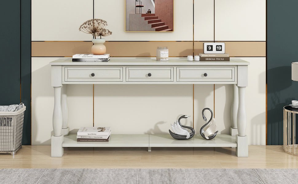 TREXM Console Table 63' Long Console Table with Drawers and Shelf for Entryway, Hallway, Living Room (Antique White, OLD SKU: WF314993AAK) - 1st Choice Furniture Direct