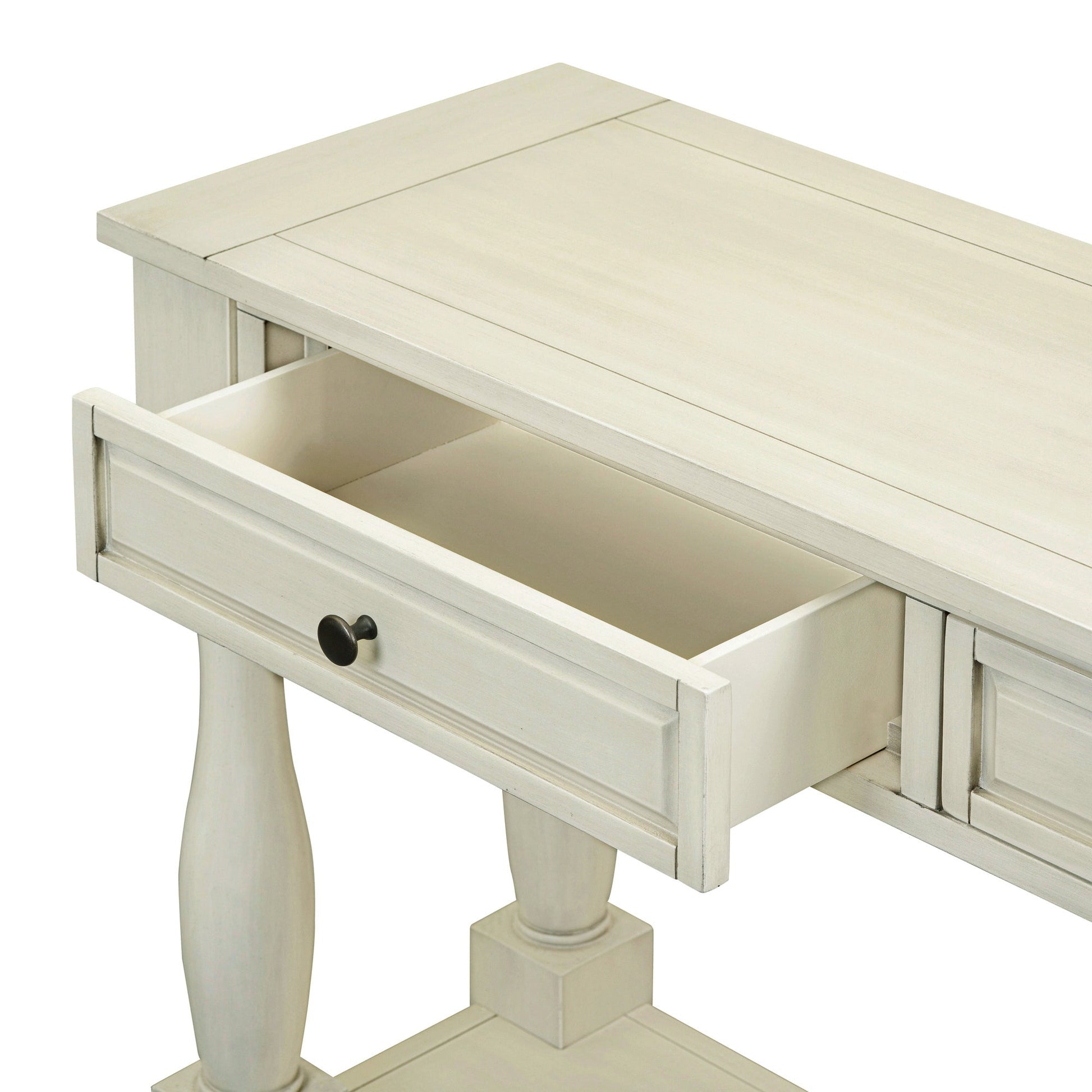 TREXM Console Table 63' Long Console Table with Drawers and Shelf for Entryway, Hallway, Living Room (Antique White, OLD SKU: WF314993AAK) - 1st Choice Furniture Direct