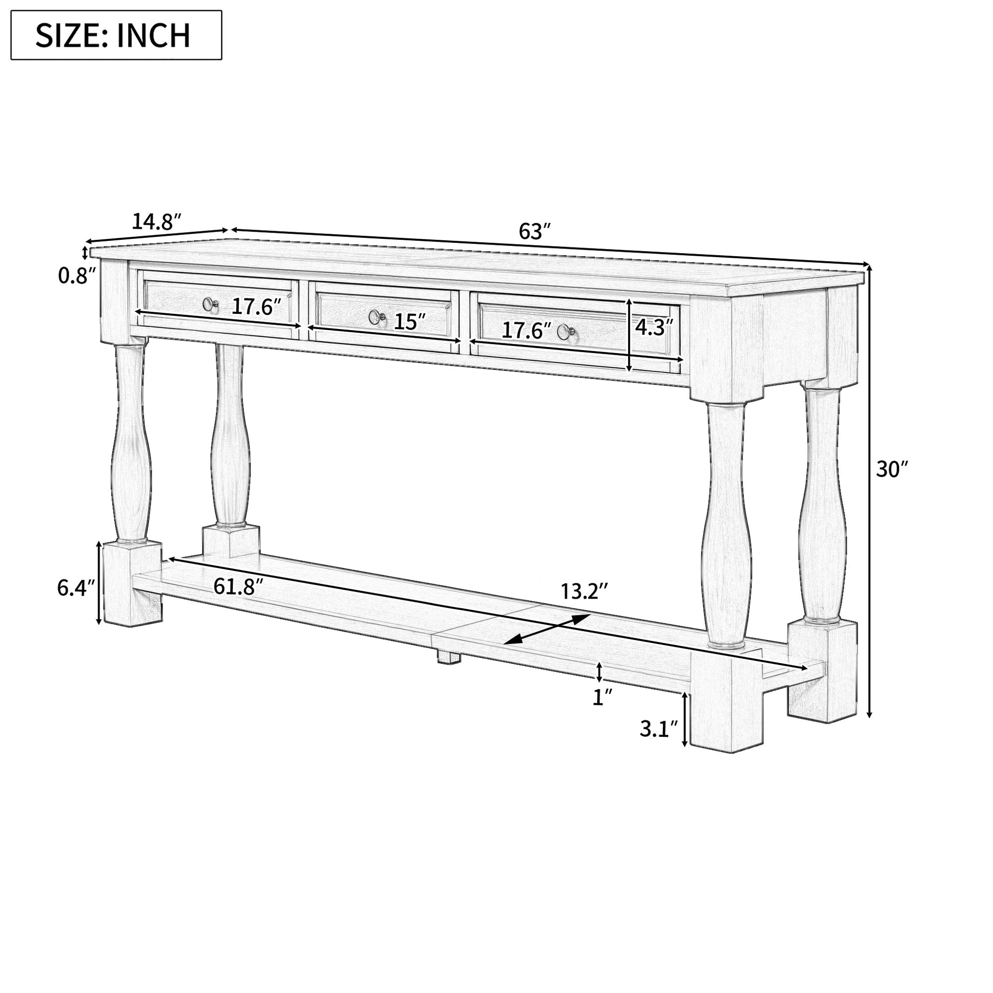 TREXM Console Table 63' Long Console Table with Drawers and Shelf for Entryway, Hallway, Living Room (Antique White, OLD SKU: WF314993AAK) - 1st Choice Furniture Direct
