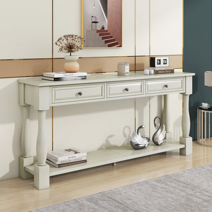 TREXM Console Table 63' Long Console Table with Drawers and Shelf for Entryway, Hallway, Living Room (Antique White, OLD SKU: WF314993AAK) - 1st Choice Furniture Direct