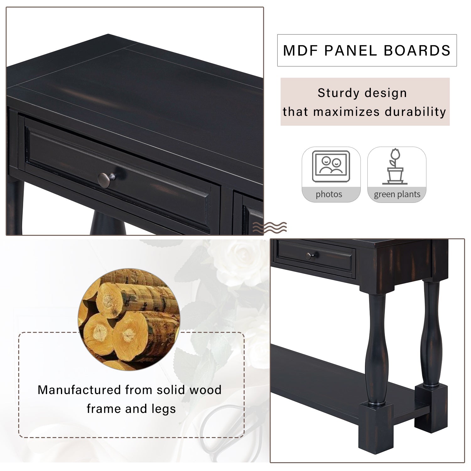 TREXM Console Table 63' Long Console Table with Drawers and Shelf for Entryway, Hallway, Living Room (Espresso, OLD SKU: WF314993AAB) - 1st Choice Furniture Direct