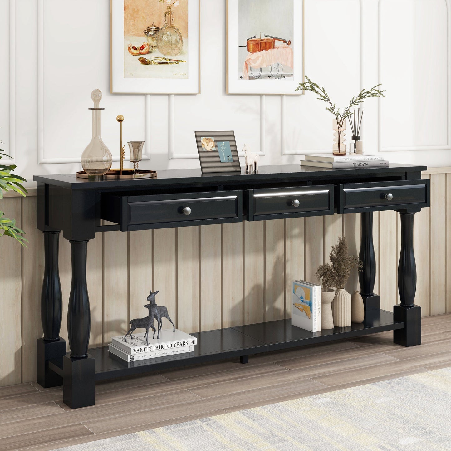 TREXM Console Table 63' Long Console Table with Drawers and Shelf for Entryway, Hallway, Living Room (Espresso, OLD SKU: WF314993AAB) - 1st Choice Furniture Direct