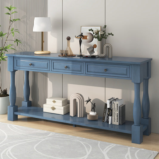 TREXM Console Table 63' Long Console Table with Drawers and Shelf for Entryway, Hallway, Living Room (Navy, OLD SKU: WF314993AAM) - 1st Choice Furniture Direct