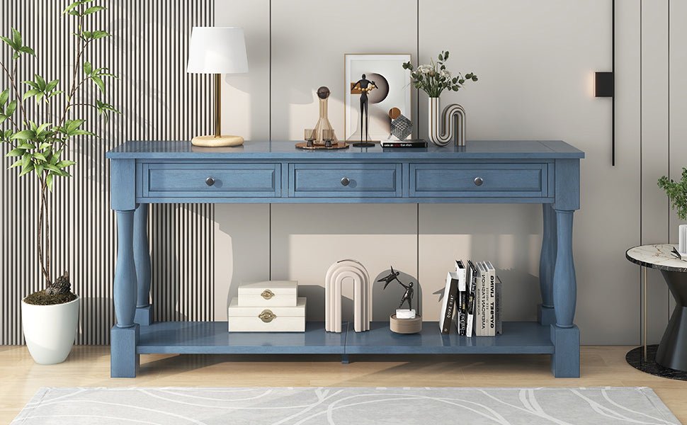 TREXM Console Table 63' Long Console Table with Drawers and Shelf for Entryway, Hallway, Living Room (Navy, OLD SKU: WF314993AAM) - 1st Choice Furniture Direct
