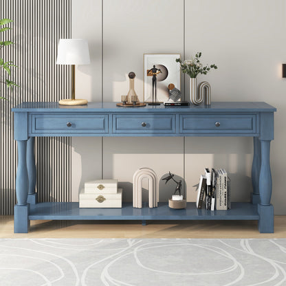 TREXM Console Table 63' Long Console Table with Drawers and Shelf for Entryway, Hallway, Living Room (Navy, OLD SKU: WF314993AAM) - 1st Choice Furniture Direct