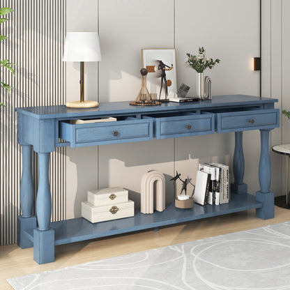 TREXM Console Table 63' Long Console Table with Drawers and Shelf for Entryway, Hallway, Living Room (Navy, OLD SKU: WF314993AAM) - 1st Choice Furniture Direct