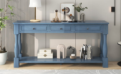 TREXM Console Table 63' Long Console Table with Drawers and Shelf for Entryway, Hallway, Living Room (Navy, OLD SKU: WF314993AAM) - 1st Choice Furniture Direct