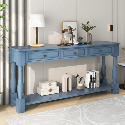 TREXM Console Table 63' Long Console Table with Drawers and Shelf for Entryway, Hallway, Living Room (Navy, OLD SKU: WF314993AAM) - 1st Choice Furniture Direct