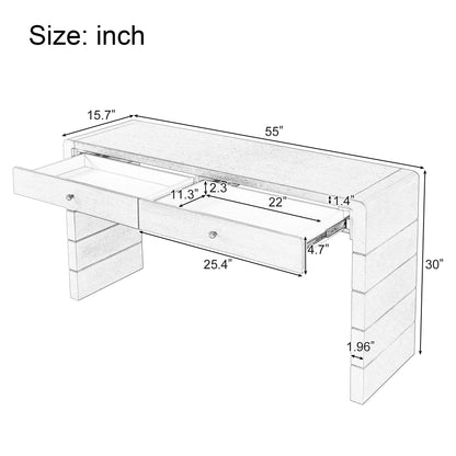 TREXM Curved Console Table with Storage, Wooden Entryway Table with 2 Drawers, Farmhouse Rustic Console Tables for Entryway, Hallway, Living Room, Distressed Black - 1st Choice Furniture Direct