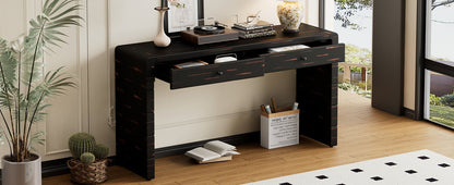 TREXM Curved Console Table with Storage, Wooden Entryway Table with 2 Drawers, Farmhouse Rustic Console Tables for Entryway, Hallway, Living Room, Distressed Black - 1st Choice Furniture Direct