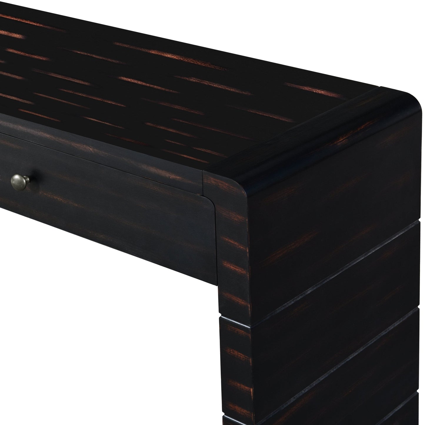 TREXM Curved Console Table with Storage, Wooden Entryway Table with 2 Drawers, Farmhouse Rustic Console Tables for Entryway, Hallway, Living Room, Distressed Black - 1st Choice Furniture Direct