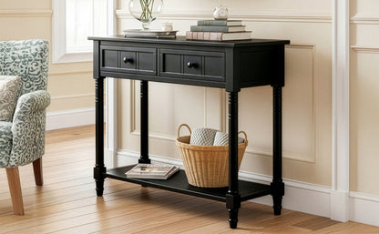 TREXM Daisy Series Console Table Traditional Design with Two Drawers and Bottom Shelf (Black) - 1st Choice Furniture Direct