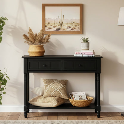 TREXM Daisy Series Console Table Traditional Design with Two Drawers and Bottom Shelf (Black) - 1st Choice Furniture Direct