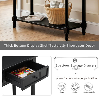 TREXM Daisy Series Console Table Traditional Design with Two Drawers and Bottom Shelf (Black) - 1st Choice Furniture Direct
