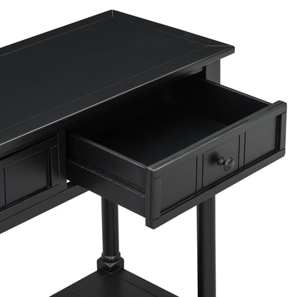 TREXM Daisy Series Console Table Traditional Design with Two Drawers and Bottom Shelf (Black) - 1st Choice Furniture Direct