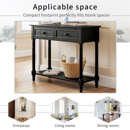 TREXM Daisy Series Console Table Traditional Design with Two Drawers and Bottom Shelf (Black) - 1st Choice Furniture Direct