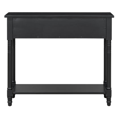 TREXM Daisy Series Console Table Traditional Design with Two Drawers and Bottom Shelf (Black) - 1st Choice Furniture Direct