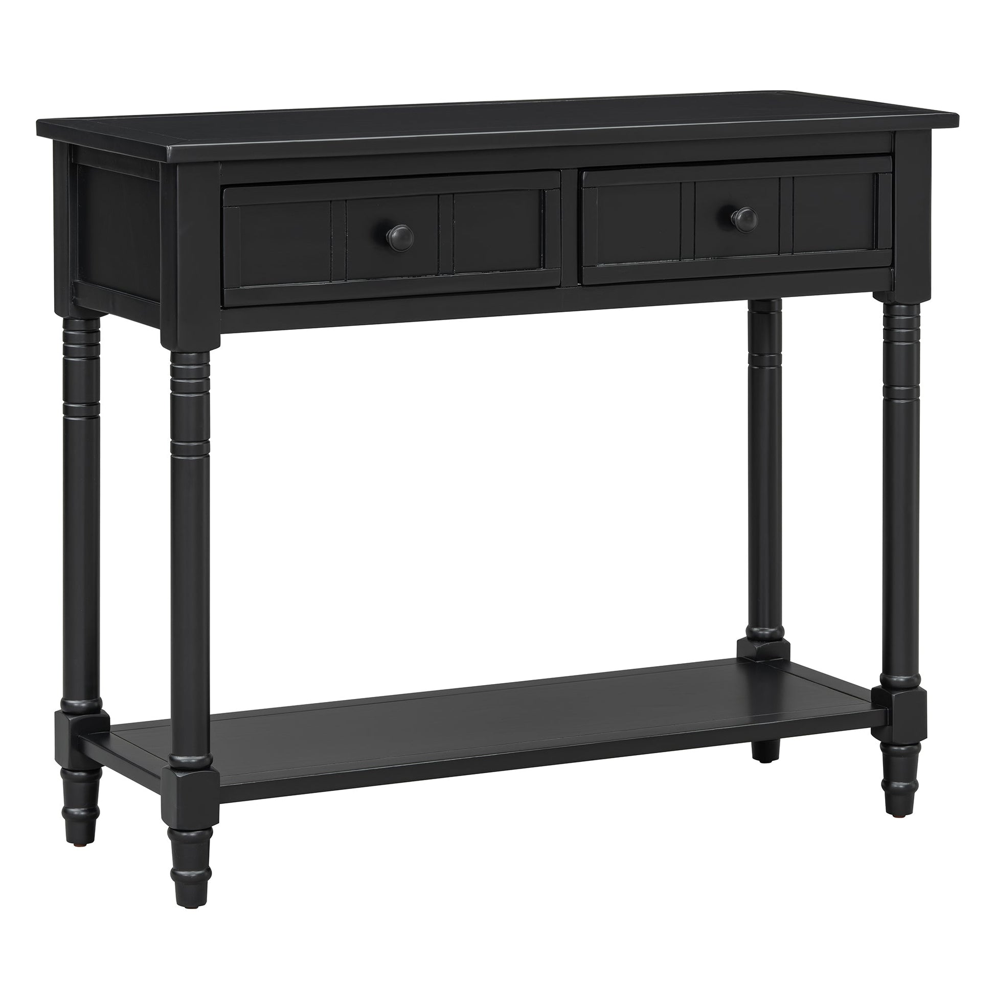 TREXM Daisy Series Console Table Traditional Design with Two Drawers and Bottom Shelf (Black) - 1st Choice Furniture Direct