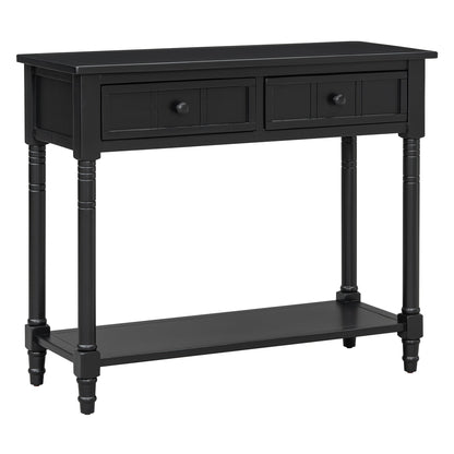 TREXM Daisy Series Console Table Traditional Design with Two Drawers and Bottom Shelf (Black) - 1st Choice Furniture Direct