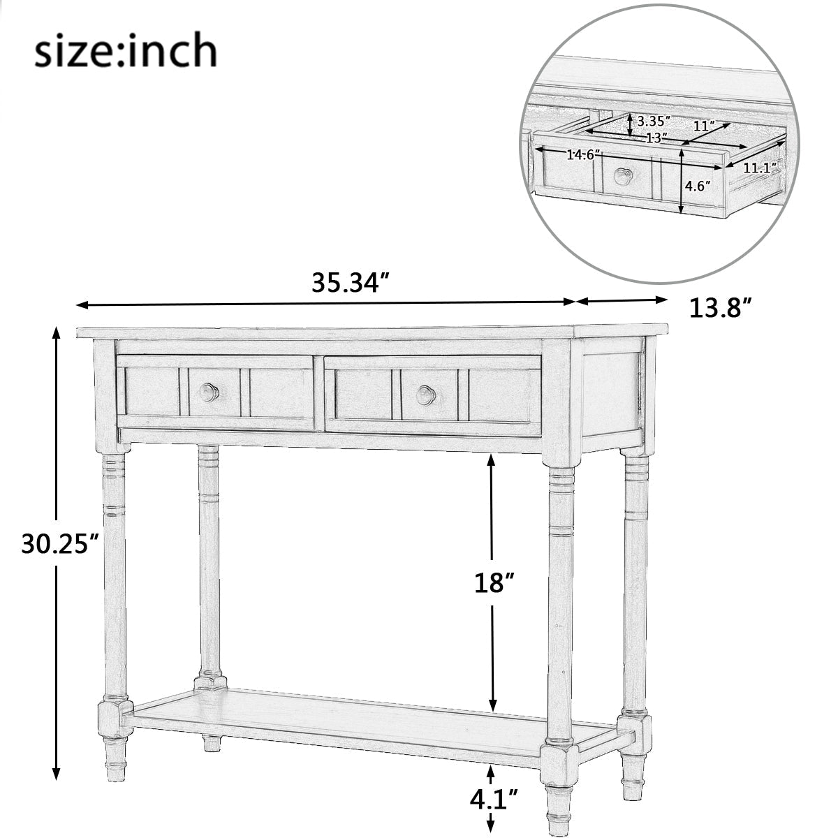 TREXM Daisy Series Console Table Traditional Design with Two Drawers and Bottom Shelf (Black) - 1st Choice Furniture Direct