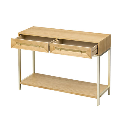 TREXM Entryway Table, Console Table with Two Drawers, Retro Hallway Table with Striking Geometric Design for Entryway and Living Room (Natural) - 1st Choice Furniture Direct